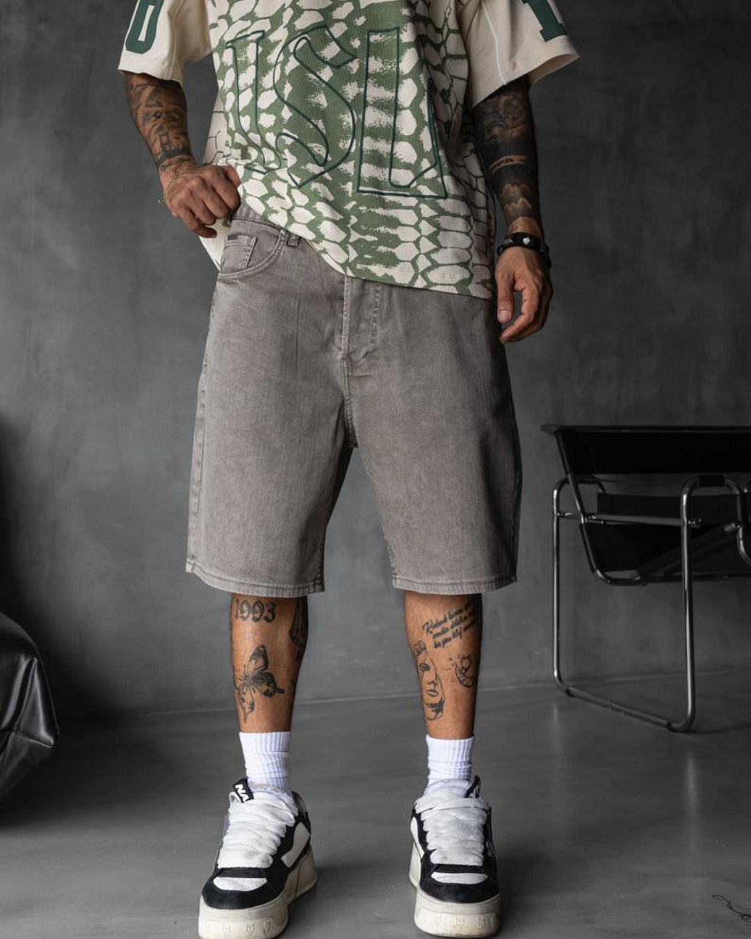 Мъжки къси дънки – STONE GREY LOOSE FIT SHORTS – 17161