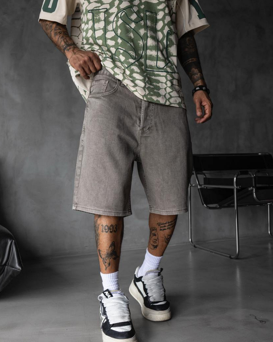 Мъжки къси дънки – STONE GREY LOOSE FIT SHORTS – 17161 4