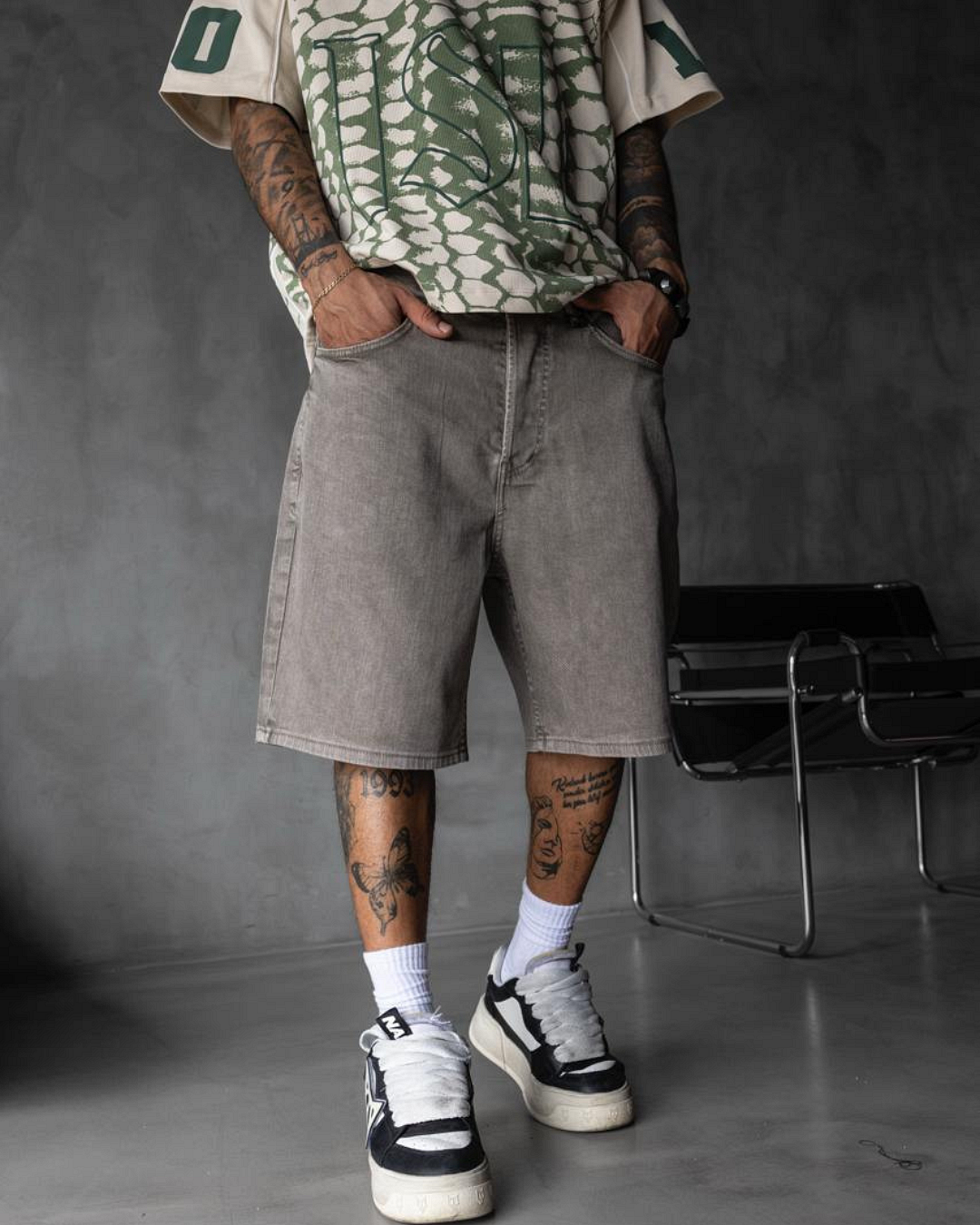 Мъжки къси дънки – STONE GREY LOOSE FIT SHORTS – 17161 5